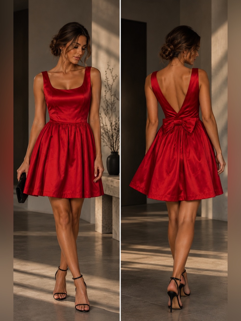 Vintage Forever 21 Red Satin Bow Back Mini Dress Sz S Petite NWOT